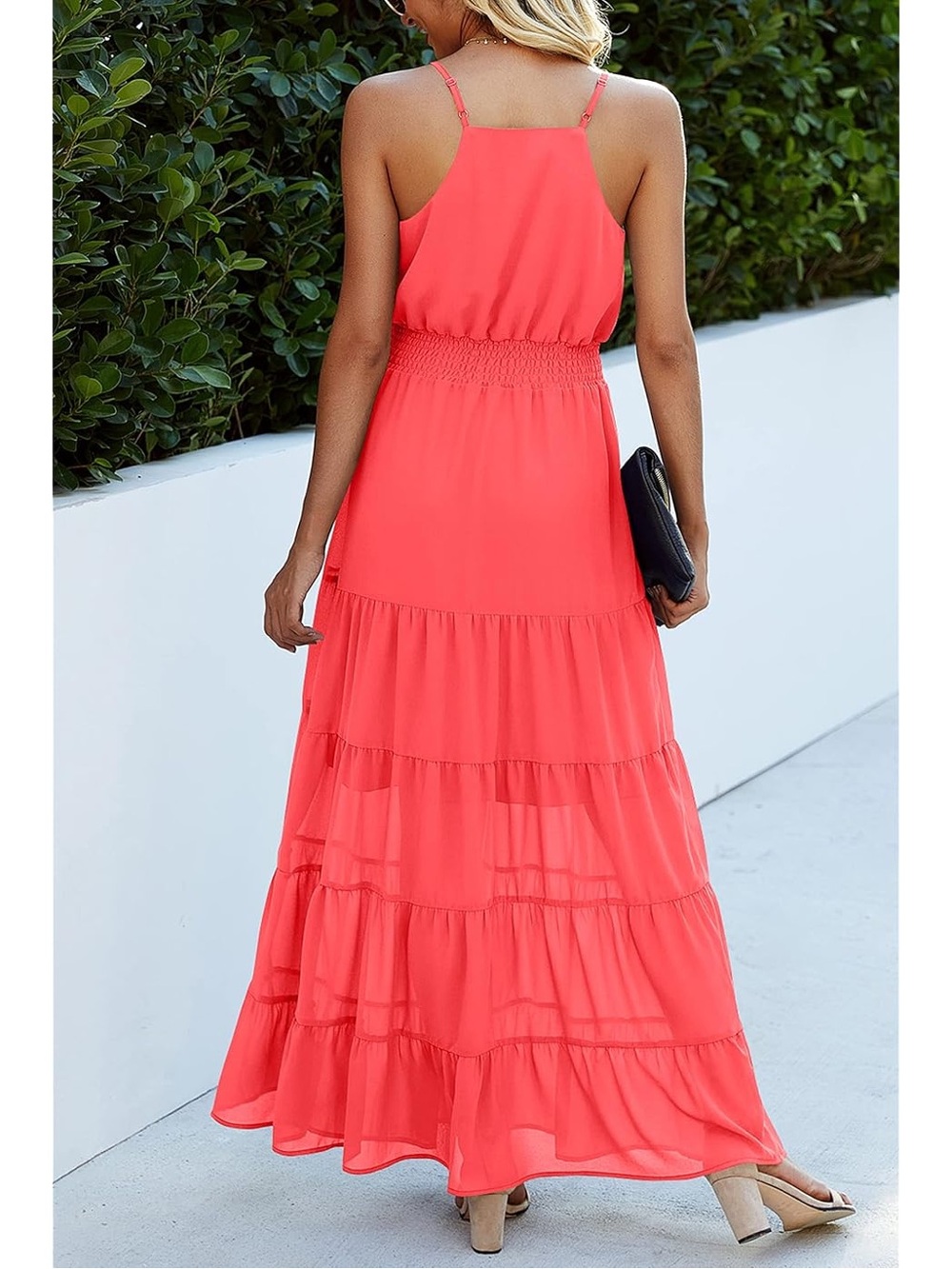 Sleeveless Coral Maxi Dress with Button Front - Picture 2 of 7